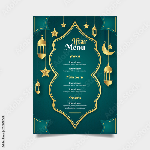 Iftar menu template in paper style Premium Vector.