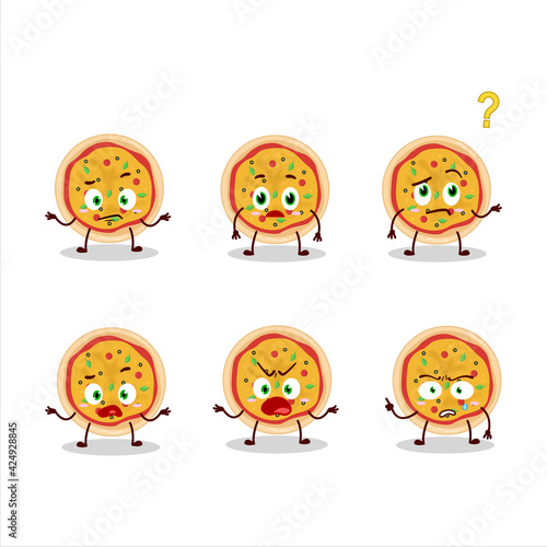 Cartoon character of greek pizza with what expression