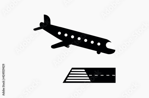 Airplane arrival vector flat icon. Isolated airplane arriving, plane landing emoji illustration photo