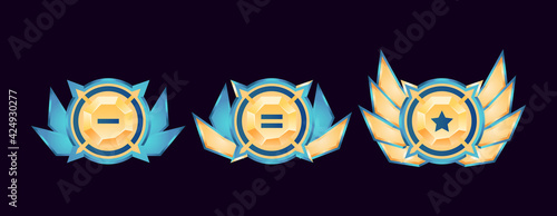 game ui glossy rounded golden diamond rank badge medals with wings