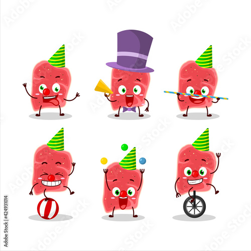 Cartoon character of sirloin with various circus shows
