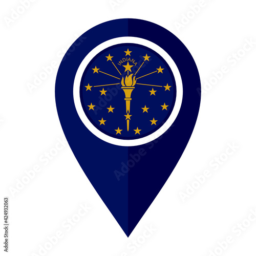 flat map marker icon with indiana flag. vector illustration isolated on white background photo