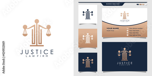 Justice law logo with creative concept and business card design. Logo template. Premium Vector
