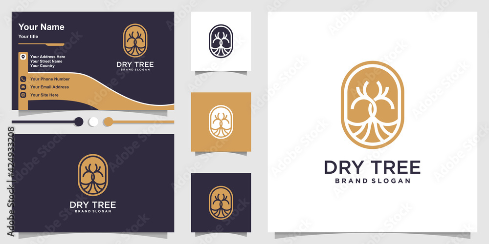 Dry tree logo concept with modern style and business card design Premium Vector Dry tree logo concept with modern style and business card design Premium Vector