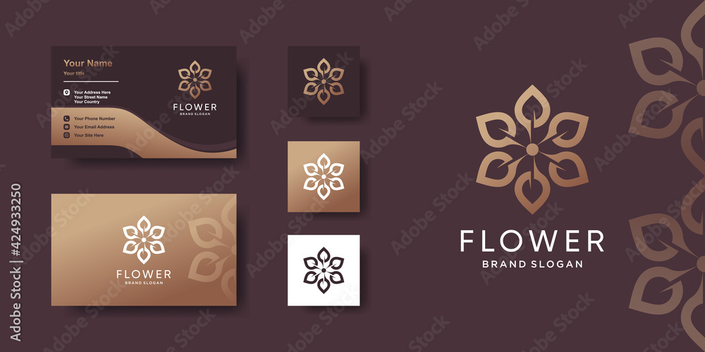 Flower logo template with creative concept and business card design Premium Vector