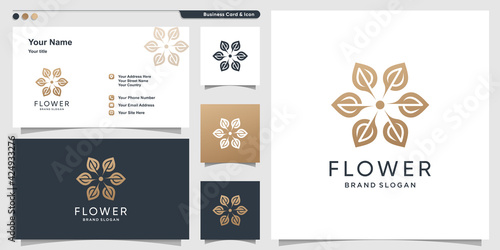 Flower logo design with modern style and business card design Premium Vector