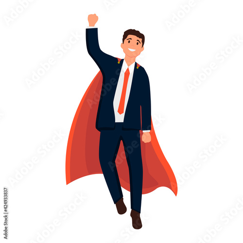 businessman in a red cloak flies. man in a business suit. business. success concept. vector illustration. EPS format