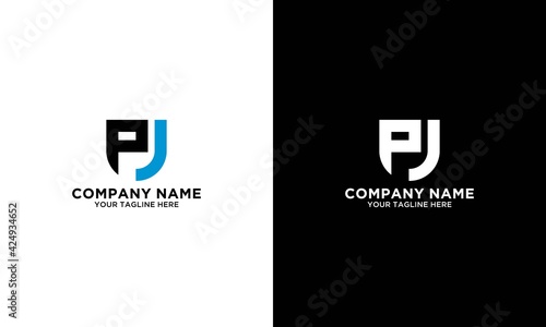 PJ initial letter with blue and black.