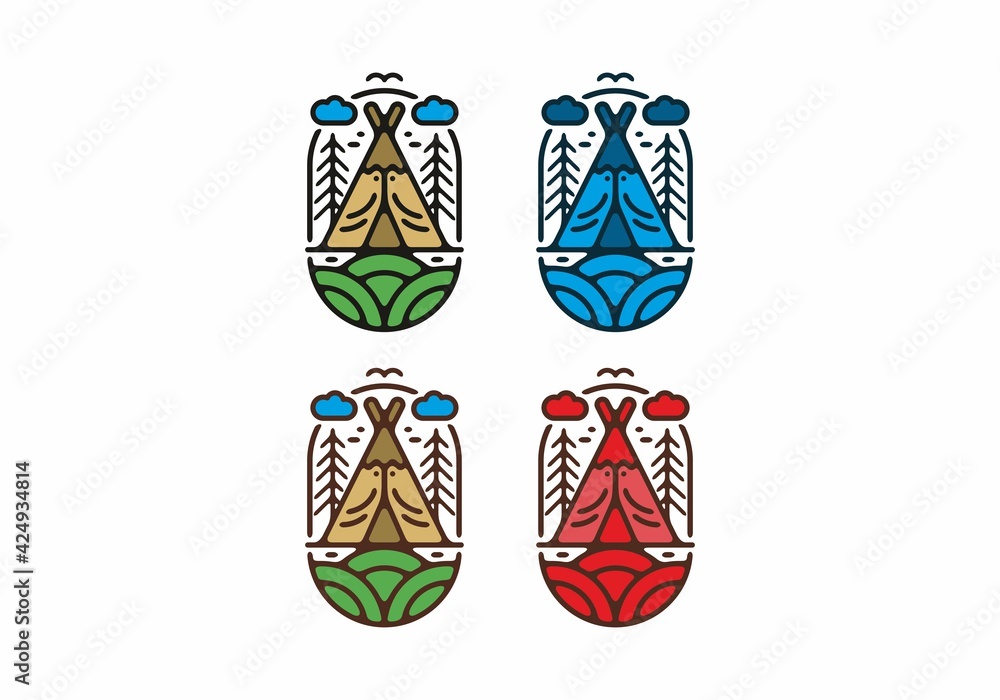 Colorful camping tent badge set Colorful camping tent badge set