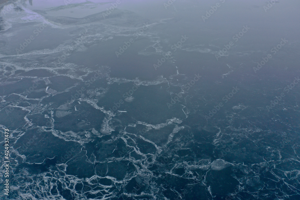 Aerial photography of ice, frozen sea, ocean in the north color blue. Lake near the glacier from a bird's eye view in 4K Aerial photography of ice, frozen sea, ocean in the north color blue. Lake near the glacier from a bird's eye view in 4K