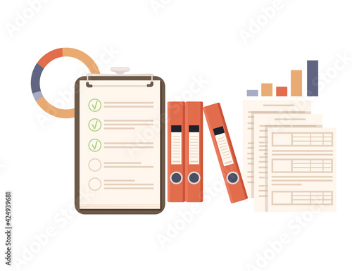 Office supplies cardboard office folders envelopes scrapbook vector illustration on white background