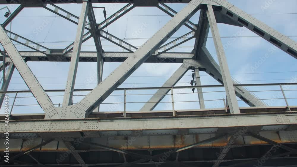 Railway bridge up view outdoors camera movement Railway bridge up view outdoors camera movement