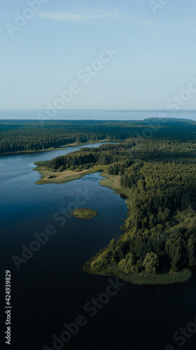 Beautiful aerial view of the landscape river in Russia. River Volga