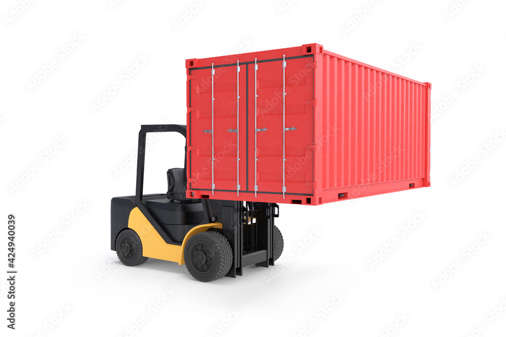 Forklift truck lifting container on white background Forklift truck lifting container on white background