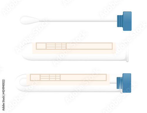 Medical device for taking a swab from the nose or throat cotton stick with plastic tube test tube vector illustration on white background