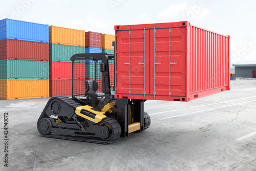 Forklift truck lifting container