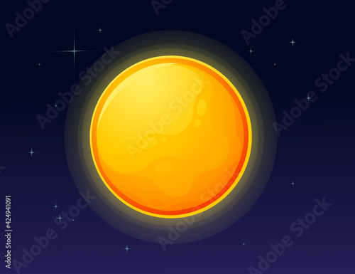 Solar system space object yellow dwarf Sun vector illustration on deep sky background
