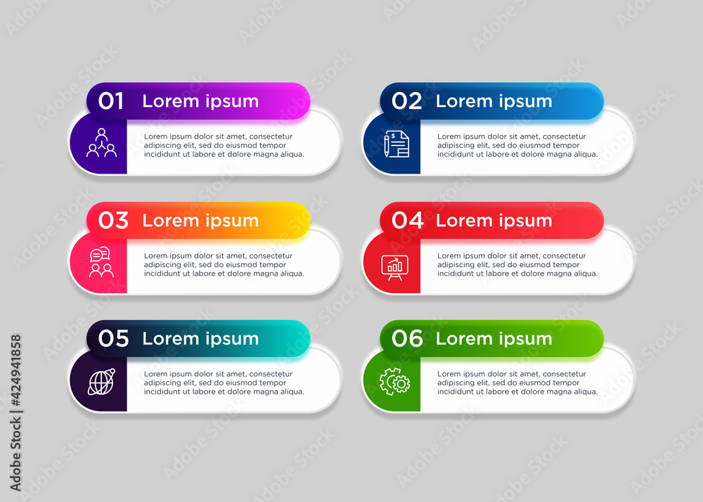 Colorful Template infographic element design with 6 steps
