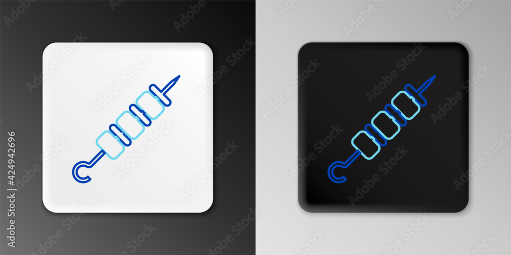 Line Grilled shish kebab on skewer stick icon isolated on grey background. Meat kebab on skewer stick. Picnic with grilled meat. Colorful outline concept. Vector Line Grilled shish kebab on skewer stick icon isolated on grey background. Meat kebab on skewer stick. Picnic with grilled meat. Colorful outline concept. Vector