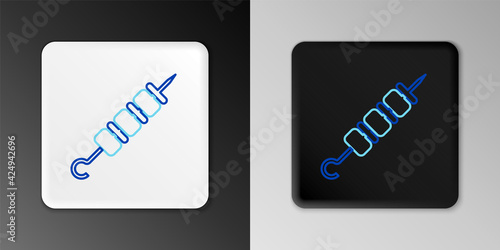 Line Grilled shish kebab on skewer stick icon isolated on grey background. Meat kebab on skewer stick. Picnic with grilled meat. Colorful outline concept. Vector