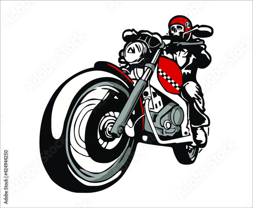 red black and white motorized skull 3 color illustration vector image