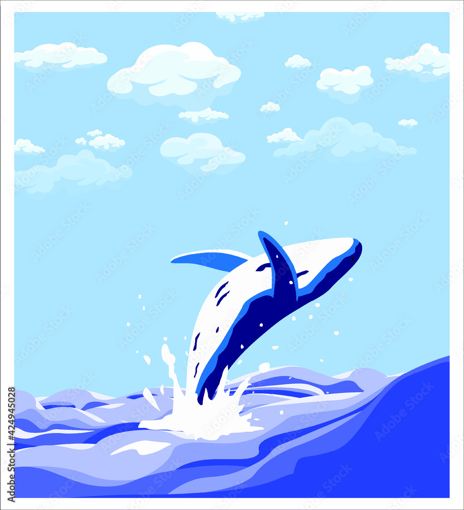 vector image of a jumping whale in the ocean Stock Vector | Adobe Stock