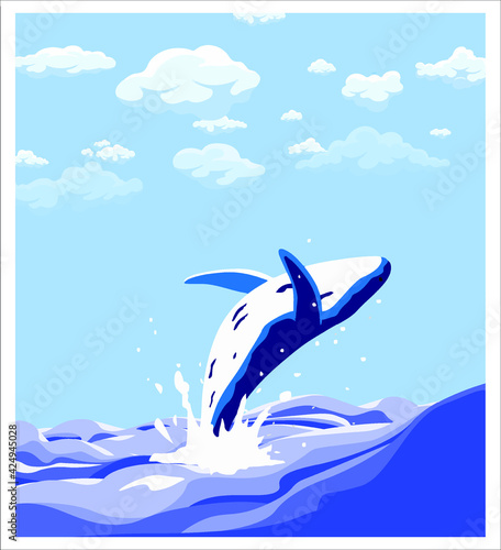 vector image of a jumping whale in the ocean