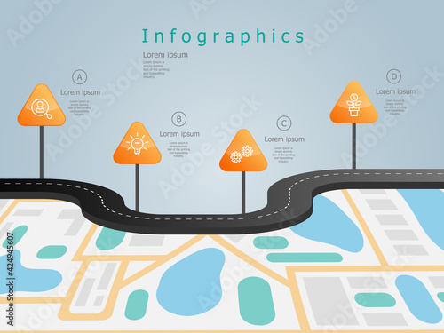 business roadmap timeline infographics elements template with icons 4 steps