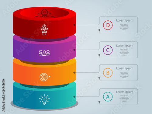 vertical timeline infographics elements template with icons 4 steps