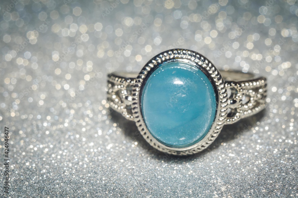 Silver ring with aquamarine