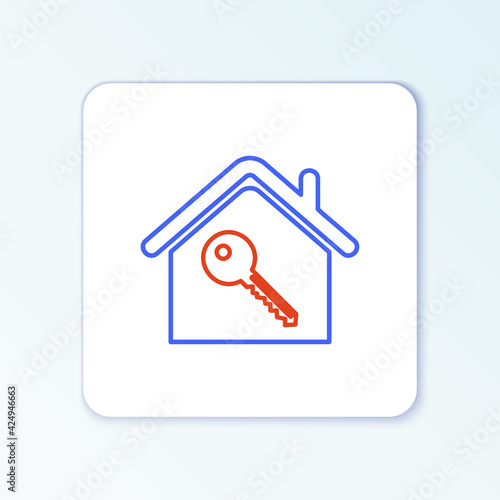 Line House with key icon isolated on white background. The concept of the house turnkey. Colorful outline concept. Vector