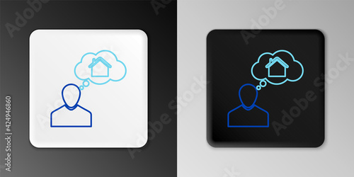 Line Man dreaming about buying a new house icon isolated on grey background. Colorful outline concept. Vector