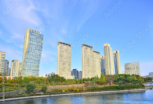 Buildings in Songdo Central Park  Incheon  Korea 