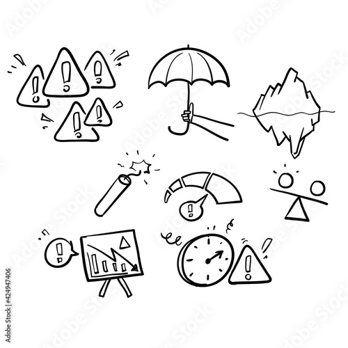 hand drawn doodle Simple Set of Risk Management Related Vector Line Icons. Contains such concept Icons as Threat Analysis, Warnings, Risk Assessment illustration vector