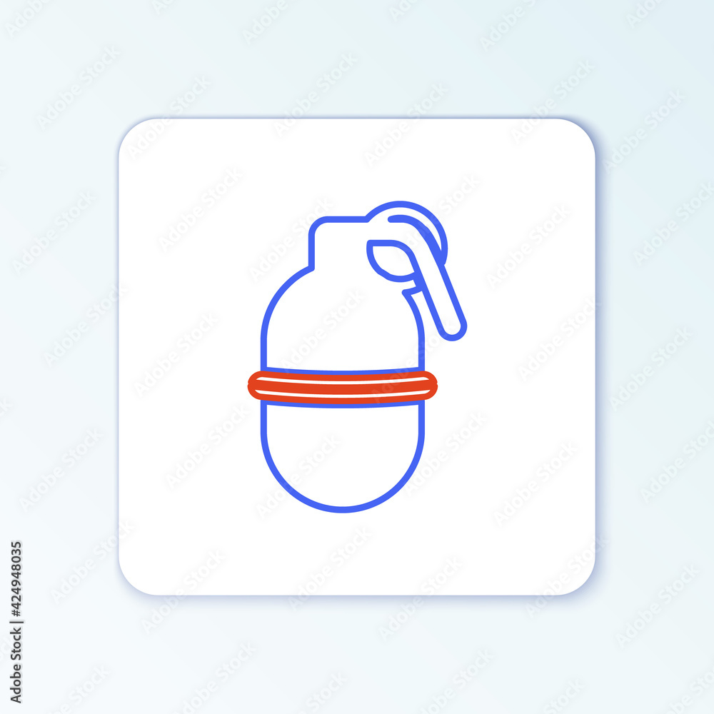 Line Hand grenade icon isolated on white background. Bomb explosion. Colorful outline concept. Vector Line Hand grenade icon isolated on white background. Bomb explosion. Colorful outline concept. Vector