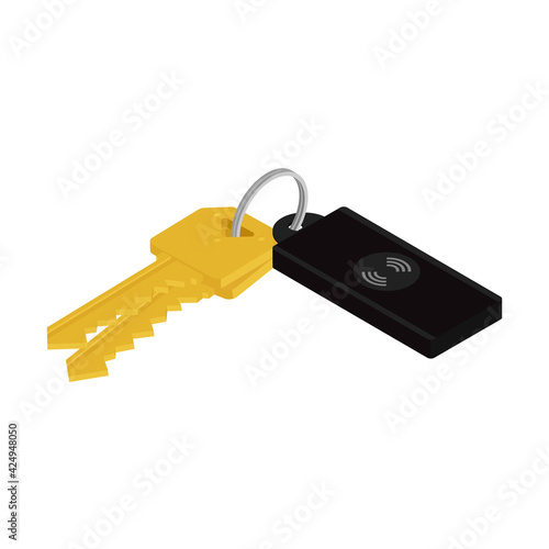 Bunch of keys with usb flash drive isolated on white background.