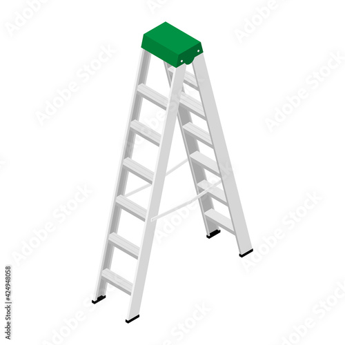 Metallic household steps. Isolated aluminum ladder vector. Ladder construction, stepladder