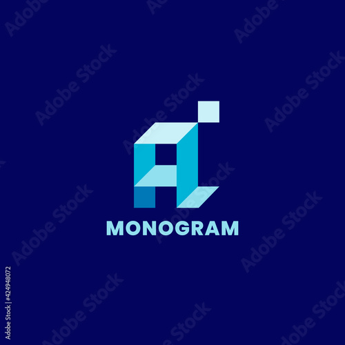 Simple and minimalist 3d colorful isometric letter A monogram initial logo