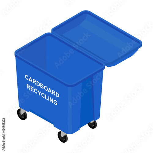 Empty blue garbage container can for sorted paper garbage vector icon.