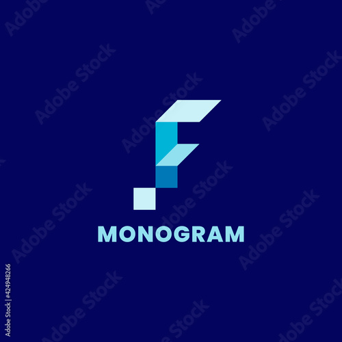Simple and minimalist 3d colorful isometric letter F monogram initial logo