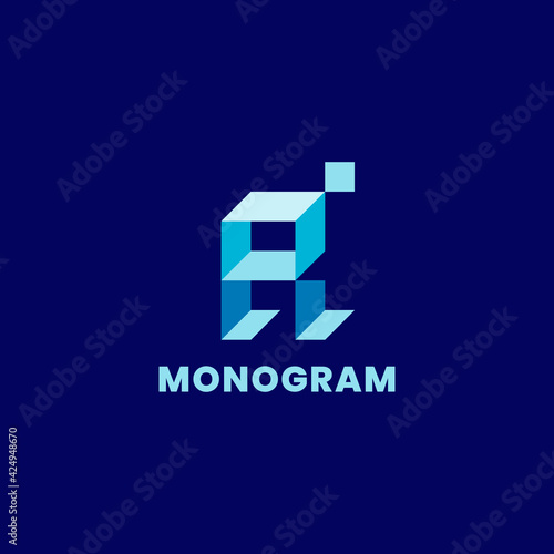 Simple and minimalist 3d colorful isometric letter R monogram initial logo