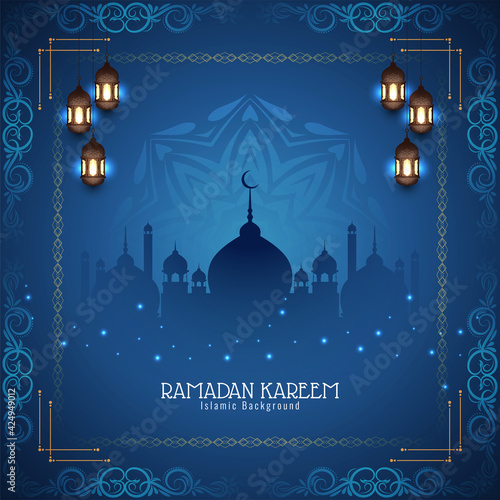 Religious Islamic Ramadan Kareem festival blue background