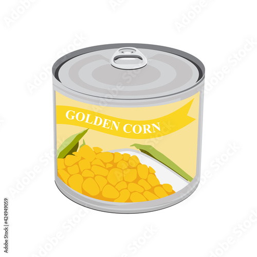 Organic canned golden corn can isolated on white background.