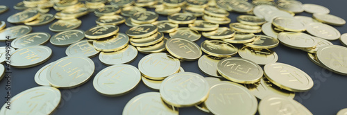 3D render of non funglible tokens with gold shader on dark background photo