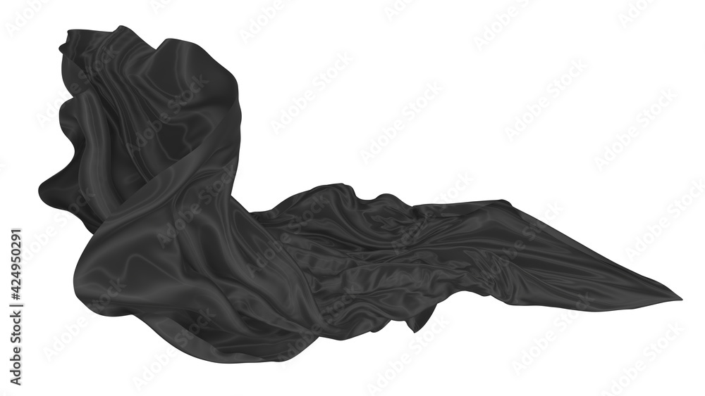 Beautiful flowing fabric of black wavy silk or satin. 3d rendering image. Beautiful flowing fabric of black wavy silk or satin. 3d rendering image.