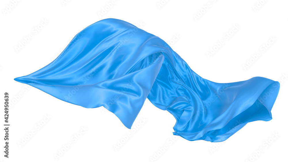 Beautiful flowing fabric of blue wavy silk or satin. 3d rendering image. Beautiful flowing fabric of blue wavy silk or satin. 3d rendering image.