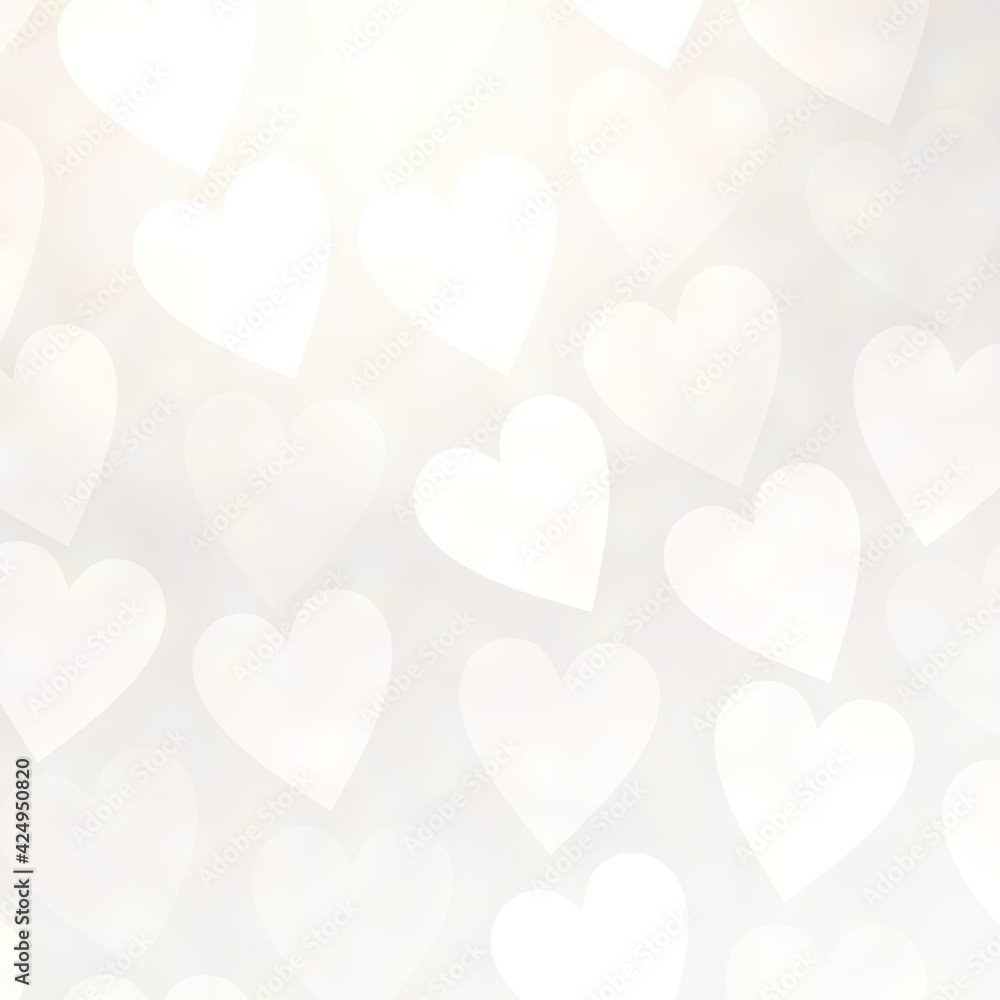Subtle hearts pattern on pastel glowing background. Bright light abstract template.
