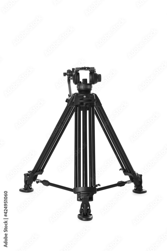 Modern tripod for camera isolated on white