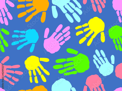Colorful Hand Prints Seamle...