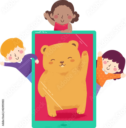 Kids Bear Wave Tablet Illus...